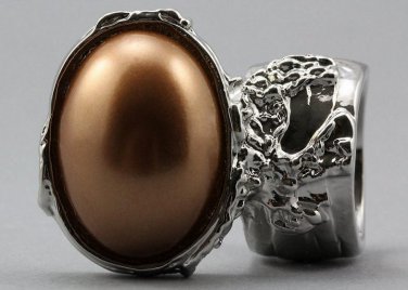 Arty Oval Ring Copper Pearl Vintage Chunky Silver Knuckle Art Statement Jewelry Avant Garde Size 8