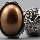 Arty Oval Ring Copper Pearl Vintage Chunky Silver Knuckle Art Statement Jewelry Avant Garde Size 10