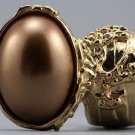 Arty Oval Ring Copper Pearl Vintage Chunky Gold Knuckle Art Statement Jewelry Avant Garde Size 10