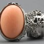 Arty Oval Ring Peach Matte Silver Vintage Knuckle Art Armor Artsy Avant Garde Statement Size 6