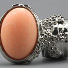 Arty Oval Ring Peach Matte Silver Vintage Knuckle Art Armor Artsy Avant Garde Statement Size 10