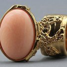 Arty Oval Ring Peach Matte Gold Vintage Knuckle Art Armor Artsy Avant Garde Statement Size 4.5