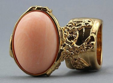 Arty Oval Ring Peach Matte Gold Vintage Knuckle Art Armor Artsy Avant Garde Statement Size 6