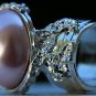Arty Oval Ring Rose Pearl Vintage Silver Chunky Armor Knuckle Art Fashion Statement Jewelry Size 9