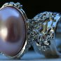 Arty Oval Ring Rose Pearl Vintage Silver Chunky Armor Knuckle Art Fashion Statement Jewelry Size 10