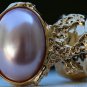 Arty Oval Ring Rose Pearl Vintage Gold Chunky Armor Knuckle Art Fashion Statement Jewelry Size 4.5