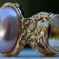 Arty Oval Ring Rose Pearl Vintage Gold Chunky Armor Knuckle Art Fashion Statement Jewelry Size 6