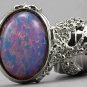 Arty Oval Ring Opal Vintage Milky Glass Silver Chunky Knuckle Art Designer Deco Jewelry Size 9