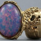 Arty Oval Ring Opal Vintage Milky Glass Gold Chunky Knuckle Art Designer Deco Jewelry Size 10