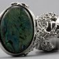 Arty Oval Ring Paua Shell Silver Chunky Armor Knuckle Art Statement Avant Garde Jewelry Size 6