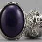 Arty Oval Ring Purple Silver Chunky Designer Armor Knuckle Art Statement Deco Jewelry Size 6