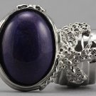 Arty Oval Ring Purple Silver Chunky Designer Armor Knuckle Art Statement Deco Jewelry Size 9