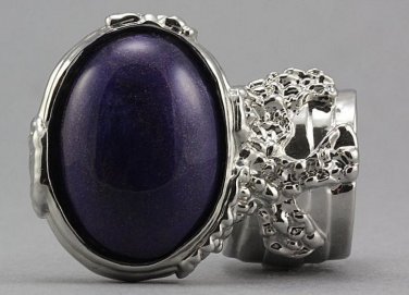 Arty Oval Ring Purple Silver Chunky Designer Armor Knuckle Art Statement Deco Jewelry Size 9