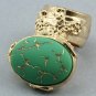 Arty Oval Ring Green Gold Abstract Vintage Glass Knuckle Art Designer Statement Jewelry Size 4.5