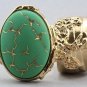 Arty Oval Ring Green Gold Abstract Vintage Glass Knuckle Art Designer Statement Jewelry Size 6