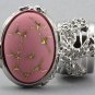 Arty Oval Ring Pink Gold Abstract Vintage Glass Silver Knuckle Art Deco Statement Jewelry Size 8