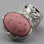 Arty Oval Ring Pink Gold Abstract Vintage Glass Silver Knuckle Art Deco Statement Jewelry Size 9