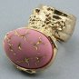 Arty Oval Ring Pink Gold Abstract Vintage Glass Knuckle Art Designer Deco Statement Jewelry Size 4.5
