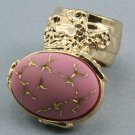 Arty Oval Ring Pink Gold Abstract Vintage Glass Knuckle Art Designer Deco Statement Jewelry Size 10