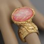 Arty Oval Ring Rose Crackle Opal Gold Chunky Armor Knuckle Art Fashion Statement Jewelry Size 6