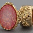 Arty Oval Ring Rose Crackle Opal Gold Chunky Armor Knuckle Art Fashion Statement Jewelry Size 10