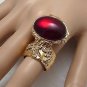 Arty Oval Ring Garnet Red Vintage Glass Gold Chunky Armor Knuckle Art Statement Jewelry Size 10