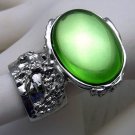 Arty Oval Ring Peridot Green Vintage Glass Silver Chunky Knuckle Art Statement Jewelry Size 8