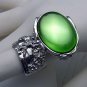 Arty Oval Ring Peridot Green Vintage Glass Silver Chunky Knuckle Art Statement Jewelry Size 9