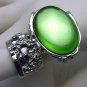 Arty Oval Ring Peridot Green Vintage Glass Silver Chunky Knuckle Art Statement Jewelry Size 10