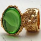 Arty Oval Ring Peridot Green Vintage Glass Gold Chunky Knuckle Art Statement Jewelry Size 6