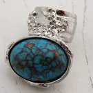 Arty Oval Ring Turquoise Designer Vintage Chunky Silver Armor Knuckle Art Statement Jewelry Size 9