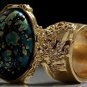 Arty Oval Ring Blue Black Metallic Chunky Gold Deco Knuckle Art Statement Abstract Jewelry Size 6