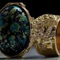 Arty Oval Ring Blue Black Metallic Chunky Gold Deco Knuckle Art Statement Abstract Jewelry Size 10