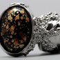 Arty Oval Ring Orange Black Metallic Chunky Silver Knuckle Art Statement Abstract Jewelry Size 10