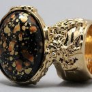 Arty Oval Ring Orange Black Metallic Chunky Gold Knuckle Art Statement Abstract Jewelry Size 4.5