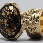 Arty Oval Ring Orange Black Metallic Chunky Gold Knuckle Art Statement Abstract Jewelry Size 4.5