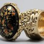 Arty Oval Ring Orange Black Metallic Chunky Gold Knuckle Art Statement Abstract Jewelry Size 4.5