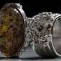 Arty Oval Ring Topaz Amethyst Vintage Glass Silver Avant Garde Chunky Knuckle Art Statement Size 5