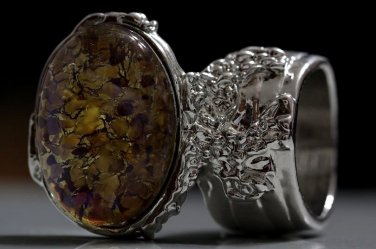 Arty Oval Ring Topaz Amethyst Vintage Glass Silver Avant Garde Chunky Knuckle Art Statement Size 9