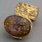 Arty Oval Ring Topaz Amethyst Vintage Glass Gold Avant Garde Chunky Knuckle Art Statement Size 4.5