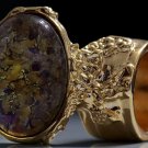 Arty Oval Ring Topaz Amethyst Vintage Glass Gold Avant Garde Chunky Knuckle Art Statement Size 6