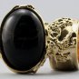 Arty Oval Ring Black Gold Vintage Chunky Knuckle Art Statement Deco Avant Garde Jewelry Size 4.5