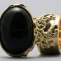 Arty Oval Ring Black Gold Vintage Chunky Knuckle Art Statement Deco Avant Garde Jewelry Size 6