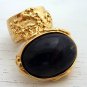 Arty Oval Ring Black Gold Vintage Chunky Knuckle Art Statement Deco Avant Garde Jewelry Size 6
