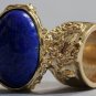 Arty Oval Ring Lapis Blue Vintage Glass Gold Chunky Knuckle Art Statement Deco Avant Garde Size 6