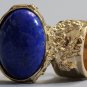 Arty Oval Ring Lapis Blue Vintage Glass Gold Chunky Knuckle Art Statement Deco Avant Garde Size 9.5