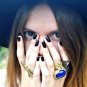 Arty Oval Ring Lapis Blue Vintage Glass Gold Chunky Knuckle Art Statement Deco Avant Garde Size 9.5