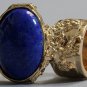 Arty Oval Ring Lapis Blue Vintage Glass Gold Chunky Knuckle Art Statement Deco Avant Garde Size 10