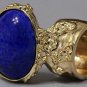 Arty Oval Ring Lapis Blue Vintage Glass Gold Chunky Knuckle Art Statement Deco Avant Garde Size 10