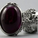 Arty Oval Ring Fuchsia Silver Chunky Armor Knuckle Art Statement Avant Garde Jewelry Size 5